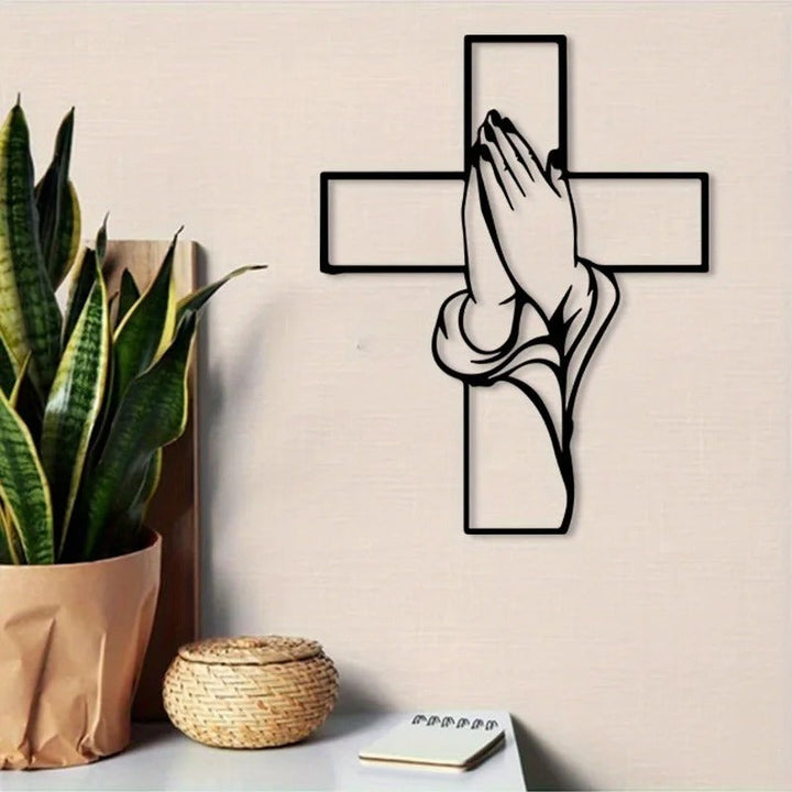FaithHands – Metal wall cross with hands in prayer