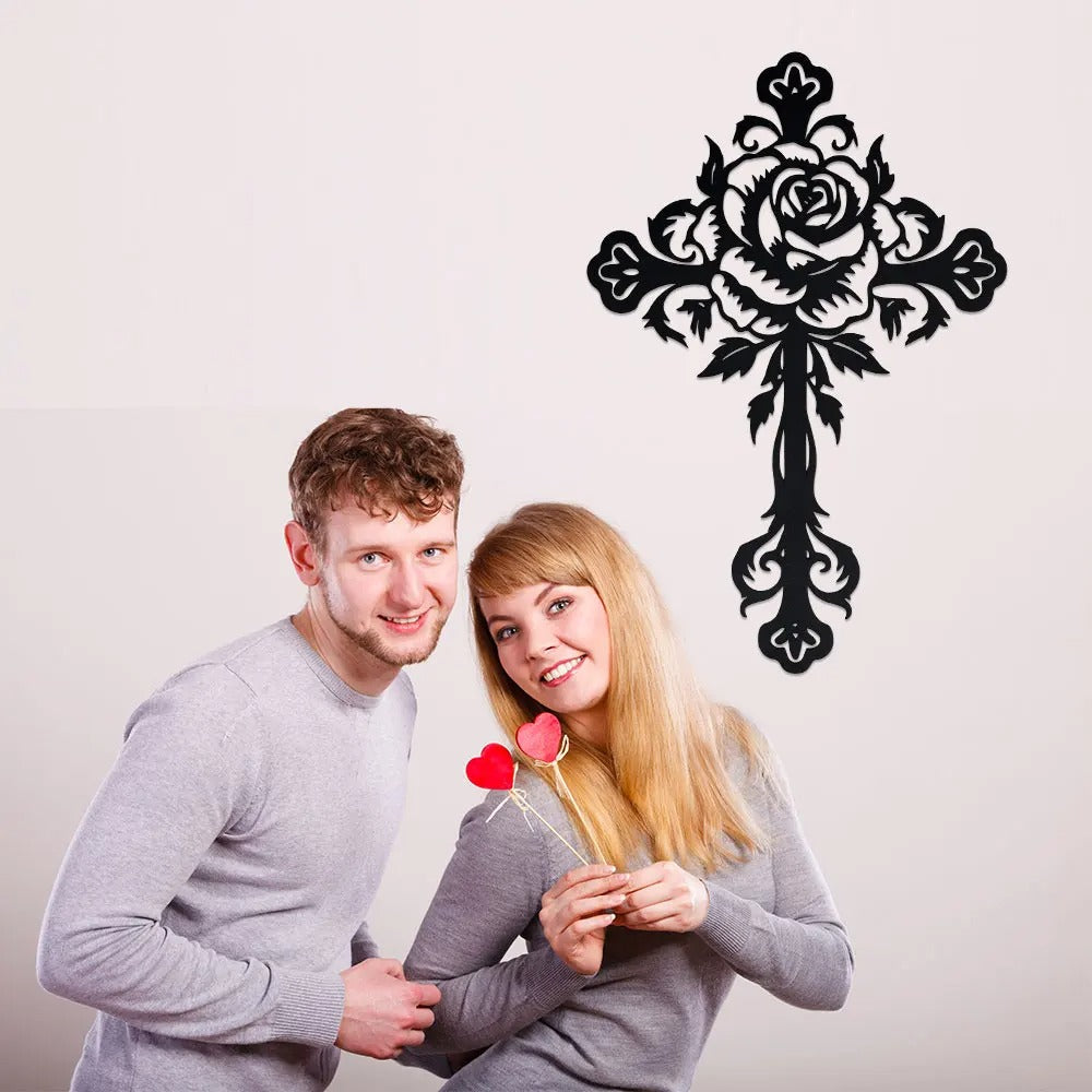 FloraCross – Metal wall cross with floral motifs