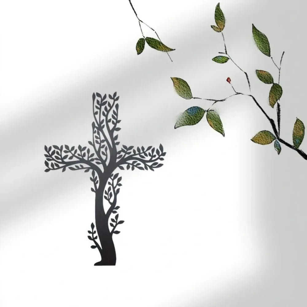 Tree Of Grace – Wall decoration with cross and metal tree