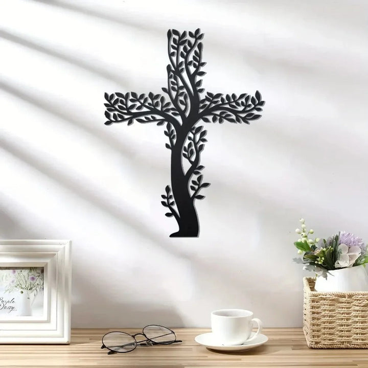 Tree Of Grace – Wall decoration with cross and metal tree