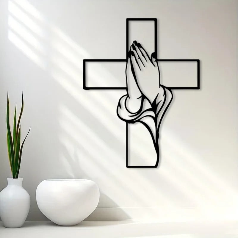 FaithHands – Metal wall cross with hands in prayer