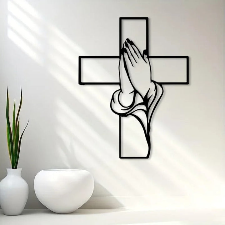 FaithHands – Metal wall cross with hands in prayer