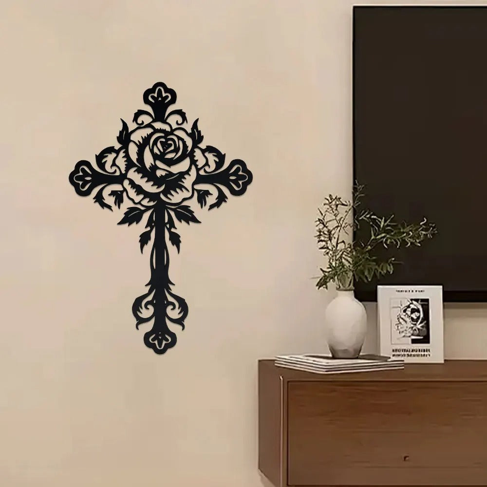 FloraCross – Metal wall cross with floral motifs