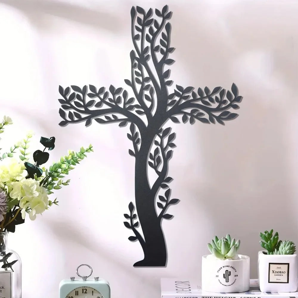 Tree Of Grace – Wall decoration with cross and metal tree