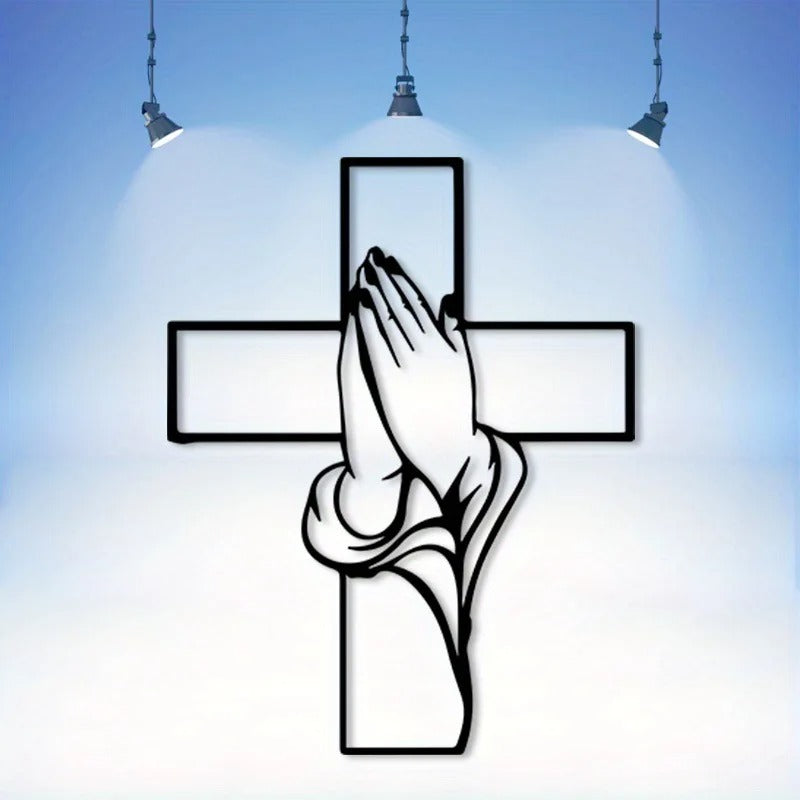 FaithHands – Metal wall cross with hands in prayer