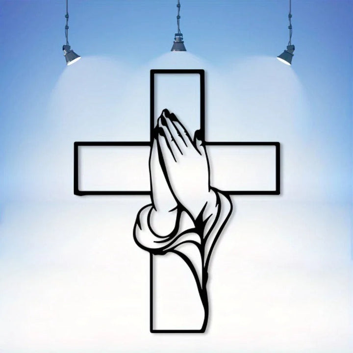 FaithHands – Metal wall cross with hands in prayer