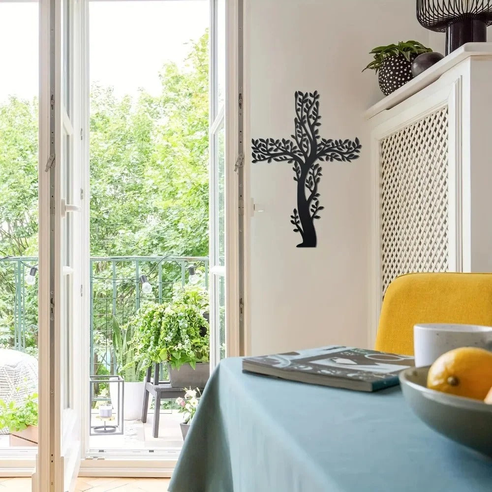 Tree Of Grace – Wall decoration with cross and metal tree
